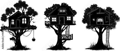 3 Pieces of Craftsman style Treehouses designs, Craftsman style Treehouses illustration art