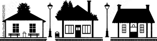 3 Pieces of Craftsman style Train stations designs, Craftsman style Train stations illustration art