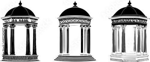 3 Pieces of Mediterranean style Pavilions designs, Mediterranean style Pavilions illustration art