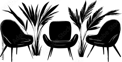 3 Pieces of Mid-Century Modern style Houses designs, Mid-Century Modern style Houses illustration art