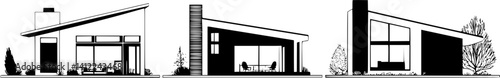 3 Pieces of Mid-Century Modern style Houses designs, Mid-Century Modern style Houses illustration art