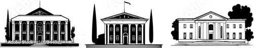 3 Pieces of Modern style University buildings designs, Modern style University buildings illustration art