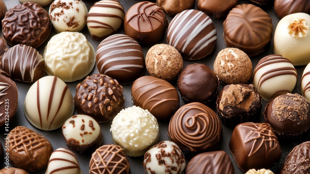 Assorted chocolate truffles. A variety of delicious chocolate candies. Different shapes, sizes, and coatings Assorted chocolate truffles. A variety of delicious chocolate candies. Different shapes, sizes, and coatings