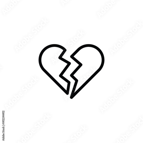 Broken Heart Outline Icon on White Simple Design