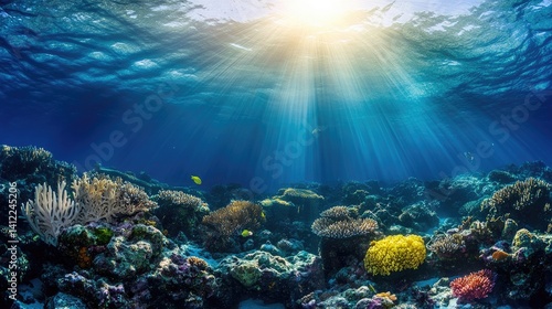 Wallpaper Mural Abstract image of tropical underwater deep ocean wide nature background with rays of sunlight Torontodigital.ca