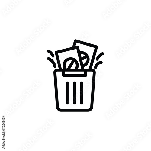 Throwing Away Prohibited Symbol Documents in Trash Can