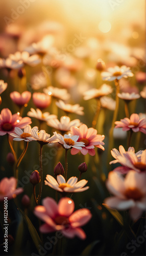 Obraz na płótnie Delicate Daisies in Sunrise Light w salonie