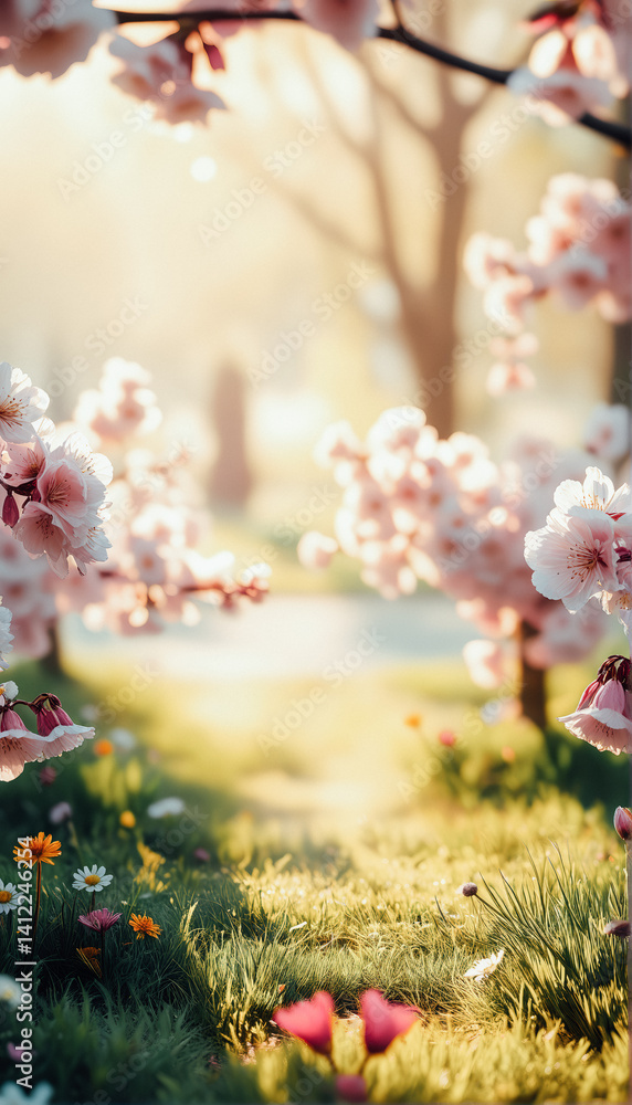 Springtime Pathway Through Blossoming Trees