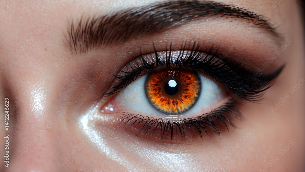 Close up of stunning amber eye with makeup Close up of stunning amber eye with makeup