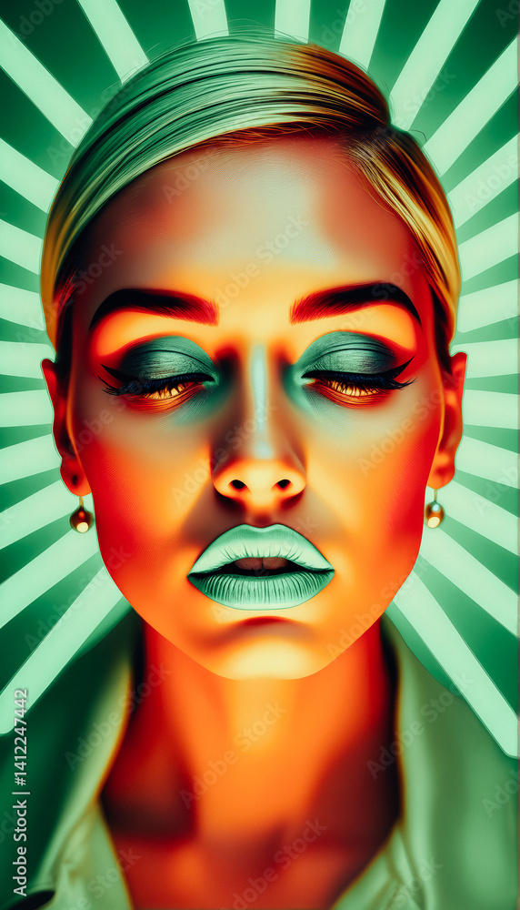 Neon Woman with Trendy Makeup and Style