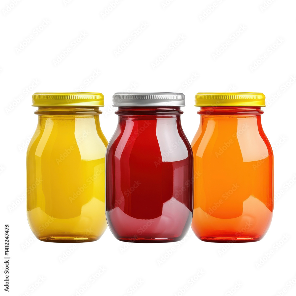 Three jars filled juice on transparent background. Three jars filled juice on transparent background.