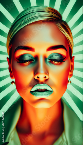 Obraz na płótnie Neon Woman with Trendy Makeup and Style w salonie