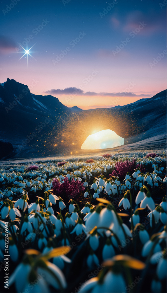 Sunrise Blossoming Springtime Mountain Valley