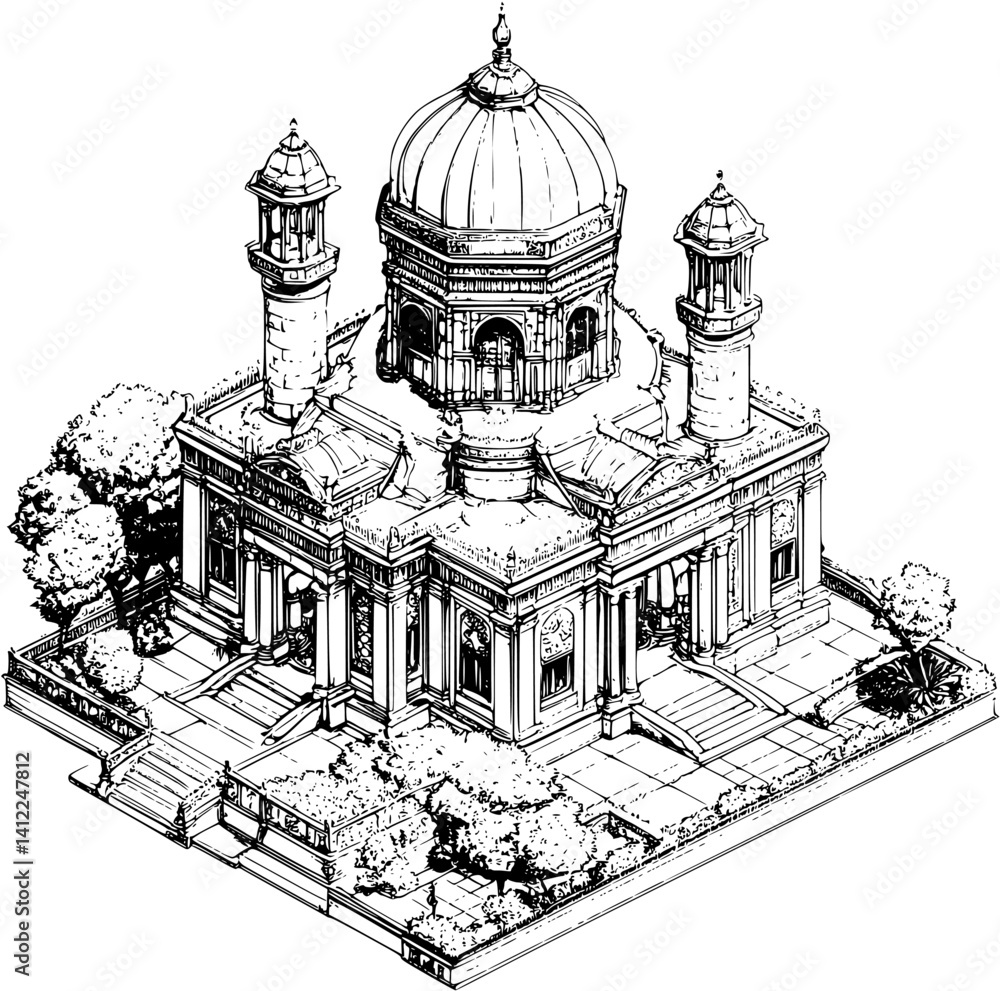 Fototapeta premium Baroque style Belvedere isometric design, Baroque style Belvedere vector graphic