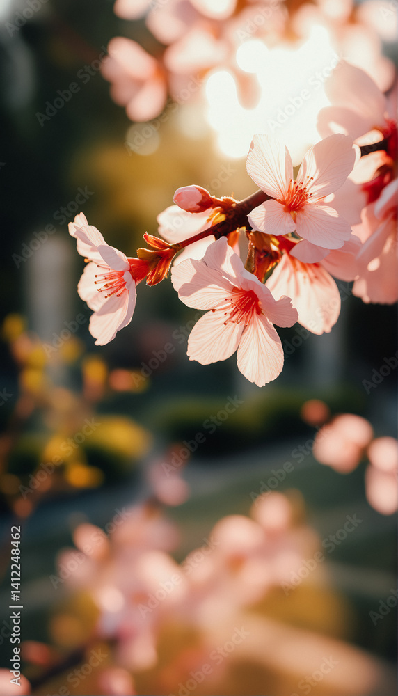 Delicate Pink Cherry Blossoms in Sunlight