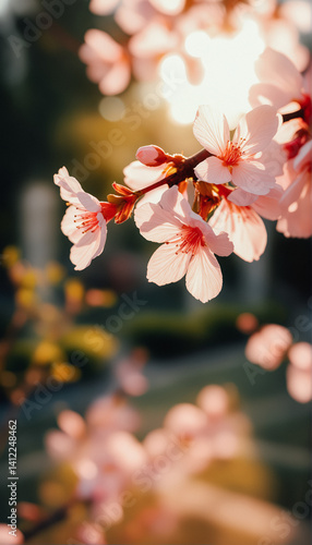 Delicate Pink Cherry Blossoms in Sunlight