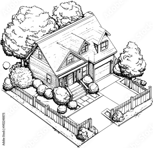 Craftsman style Guesthouse isometric design, Craftsman style Guesthouse vector graphic