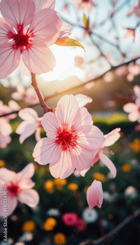 Delicate Spring Blossoms in Sunlight