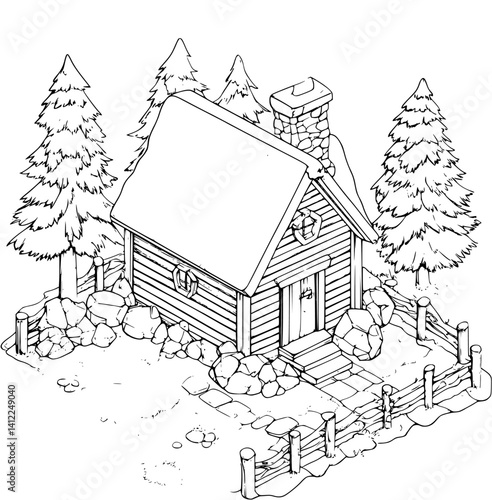 Farmhouse style Ice house isometric design, Farmhouse style Ice house vector graphic