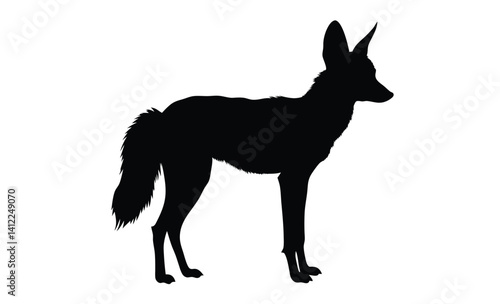 Jackal silhouette, Wild canine vector, Line art jackal illustration
