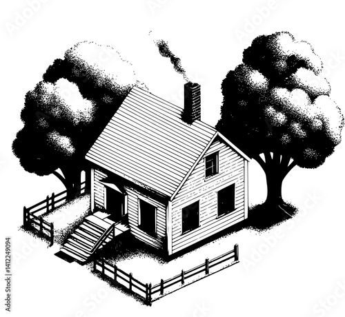 Farmhouse style Sugar shack isometric design, Farmhouse style Sugar shack vector graphic