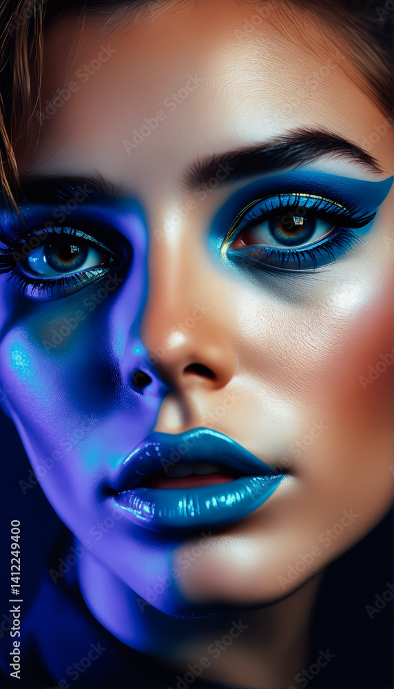 Intriguing Makeup Look with Vibrant Blue Tones