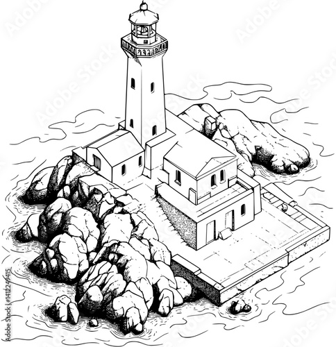 Mediterranean style Lighthouse isometric design, Mediterranean style Lighthouse vector graphic