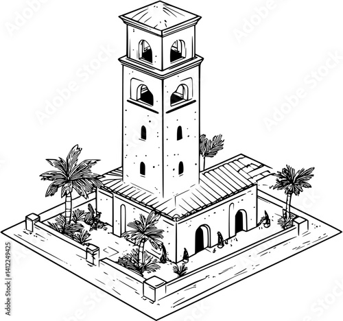 Mediterranean style Tower isometric design, Mediterranean style Tower vector graphic