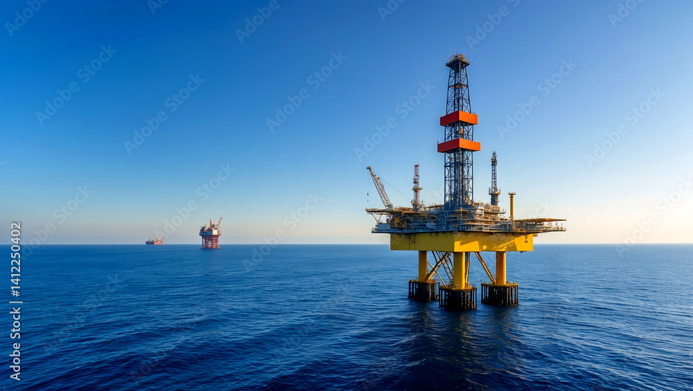 Daylight offshore oil rig platform in open sea Daylight offshore oil rig platform in open sea