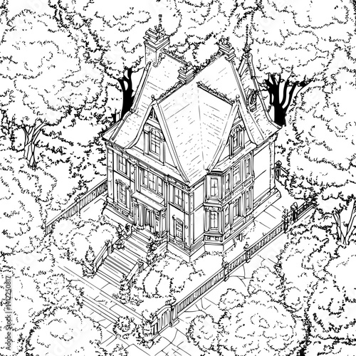 Victorian style School isometric design, Victorian style School vector graphic