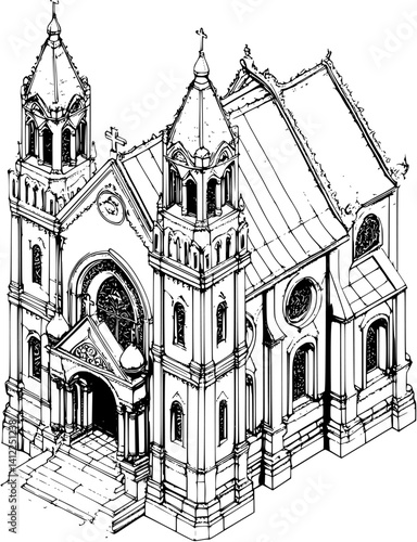 Baroque style Church isometric design, Baroque style Church vector illustration