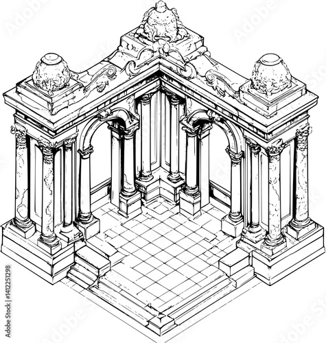 Baroque style Belvedere isometric design, Baroque style Belvedere vector illustration