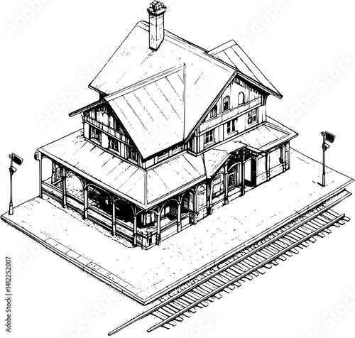 Contemporary style Train station isometric design, Contemporary style Train station vector illustration