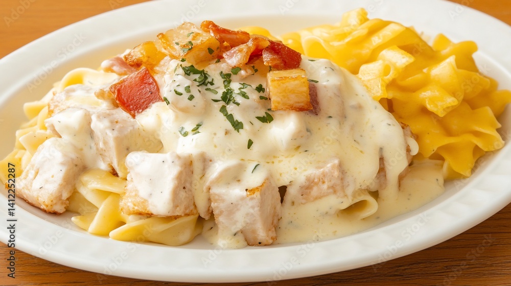 Creamy chicken pasta with bacon and cheese Creamy chicken pasta with bacon and cheese