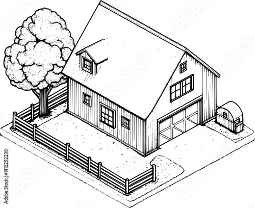 Farmhouse style Barn isometric design, Farmhouse style Barn vector illustration