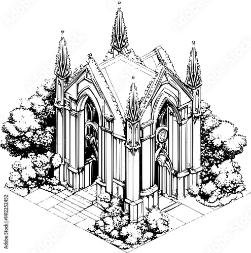Gothic style Palace isometric design, Gothic style Palace vector illustration