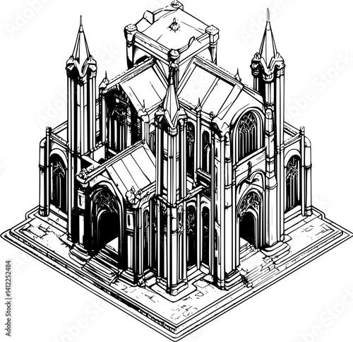 Gothic style Citadel isometric design, Gothic style Citadel vector illustration