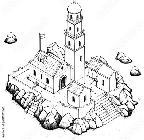 Mediterranean style Lighthouse isometric design, Mediterranean style Lighthouse vector illustration