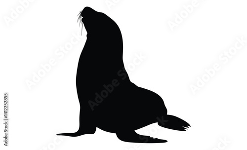Sea lion silhouette, Marine animal vector, Ocean wildlife icon, Sea lion illustration
