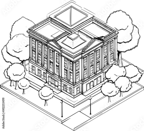 Modern style University building isometric design, Modern style University building vector illustration
