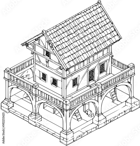 Tudor style Barn isometric design, Tudor style Barn vector illustration