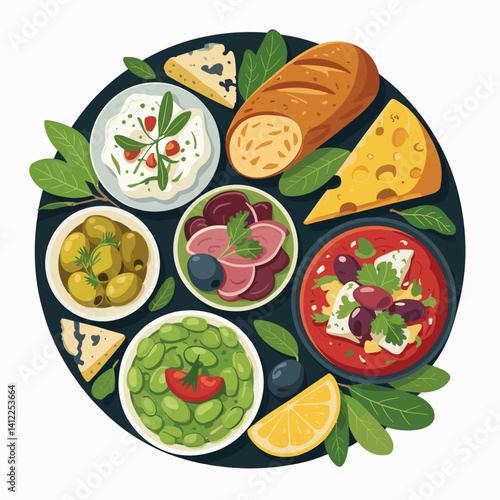 Mediterranean Appetizer Platter with Dips, Cheese and Bread