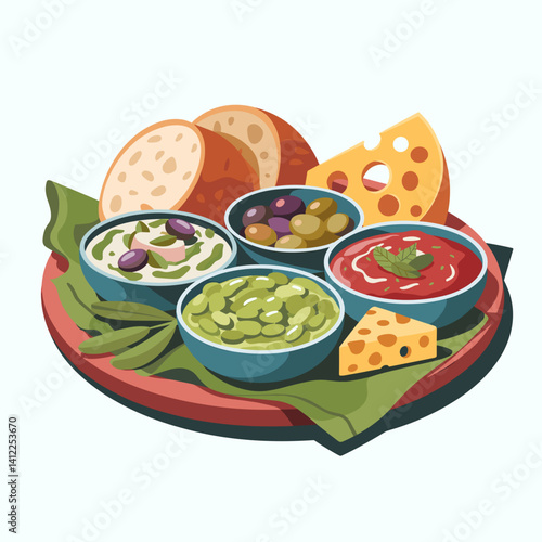 Mediterranean Appetizer Platter with Dips, Cheese and Bread