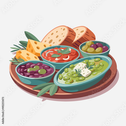 Mediterranean Appetizer Platter with Dips, Cheese and Bread