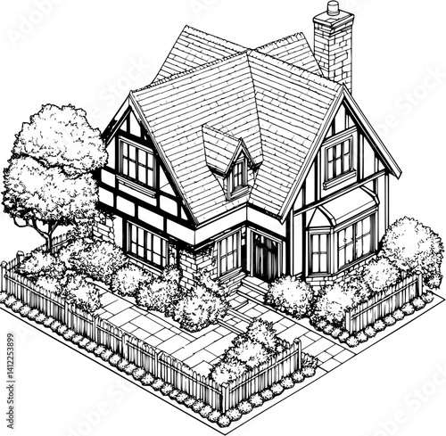 Tudor style Cottage isometric design, Tudor style Cottage vector illustration
