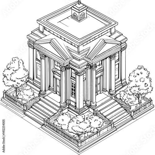 Victorian style Bank isometric design, Victorian style Bank vector illustration