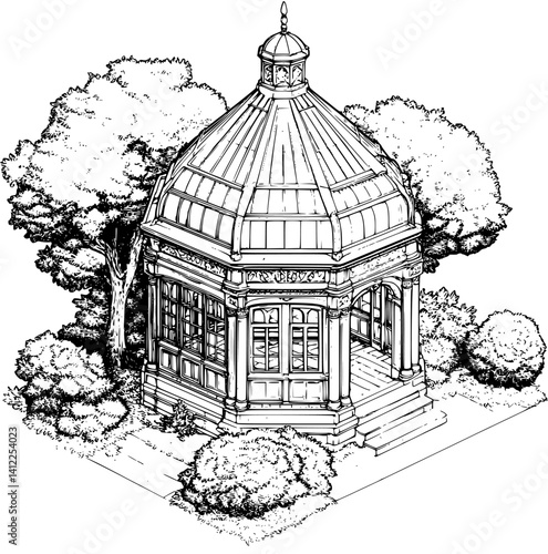 Victorian style Conservatory isometric design, Victorian style Conservatory vector illustration