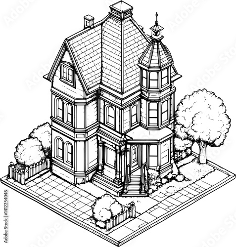 Victorian style Hospital isometric design, Victorian style Hospital vector illustration