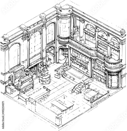Victorian style Nightclub isometric design, Victorian style Nightclub vector illustration