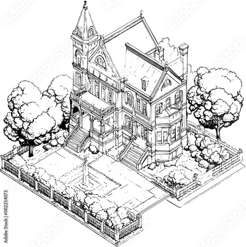 Victorian style Museum isometric design, Victorian style Museum vector illustration
